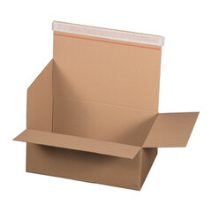 Preview: 10x Schnellaufrichtekarton 350x256x135mm Selbstklebeverschluss Aufreißfaden Automatikboden braun - Schuhkarton