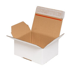 Preview: Schnellaufrichtekarton 213x153x109mm Selbstklebeverschluss Aufreißfaden Automatikboden weiß A5