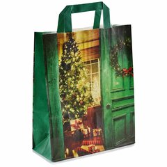 Papiertragetaschen aus Kraftpapier 220+100x280mm Motiv Weihnachtsstube grün 70 gr.