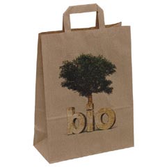 1000x Papiertragetaschen naßfest mit Motiv BIO 260+120x350mm. braun 80 gr.