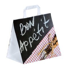 Papiertragetaschen aus Kraftpapier Motiv Bon Appetit mit Flachhenkeln 260+170x250mm 80g weiß 