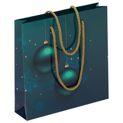 100x Luxus Papiertragetaschen 250+ 60x250mm Weihnachtskugeln in Petrolblau 190 g/m²