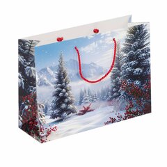 100x Luxus Papiertragetaschen 360+120x260mm Motiv Winterlandschaft in weiß 190 g/m²