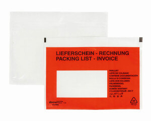 1000x DOCUFIX Dokumententaschen *Lieferschein/Rechnung* C6 175x115+20mm 