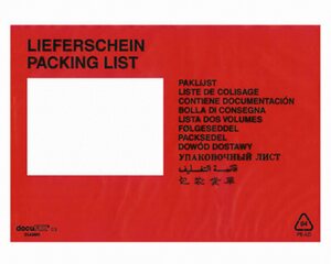 1000x DOCUFIX Dokumententaschen *Lieferschein* C5 240x165+20mm 