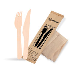 1000x Bestecksets aus Holz biologisch abbaubar 3-teilig Gabel Messer Serviette hygienisch verpackt 50 Sets