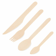 10x Bestecksets aus Holz biologisch abbaubar Gabeln Messer Löffel Kaffeelöffel