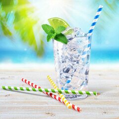 Preview: 1000x Papiertrinkhalme JUMBO blau gestreift 250 mm Ø 8 mm