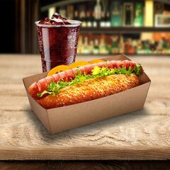 Preview: 1250x BIONATURE Snackschalen kraft braun mit Fettbarriere 13,5x7x4,5cm 300ml