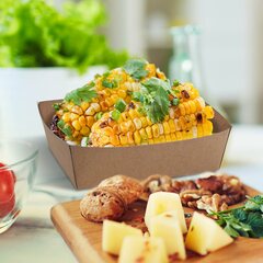 Preview: 100x BIONATURE Snackschalen kraft braun m. Fettbarriere 13,5x11x4,5cm 500ml