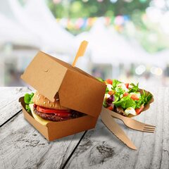 Preview: 100x BIONATURE Hamburgerboxen kraft braun Fettbarriere 13,5x13,5x10cm