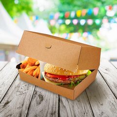 Preview: 250x BIONATURE Hamburgerboxen PLUS kraft braun Fettbarriere 19,5x13,5x10cm