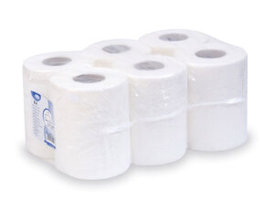 Preview: 6x Putztuchrolle perforiert 100% Zellstoff 2-lagig Ø 13,5 x 19cm x 50m weiß