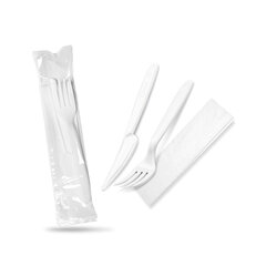 2500x Bestecksets aus PP wiederverwendbar 3-teilig Gabel Messer Serviette hygienisch verpackt 250 Sets