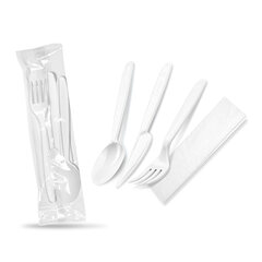 2500x Bestecksets aus PP wiederverwendbar 4-teilig Gabel Messer Löffel Serviette hygienisch verpackt 250 Sets