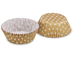 40x Muffinkapseln Gebäckkapseln Gold mit weißen Sternen Ø 50 x 30 mm