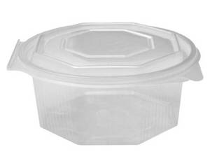 Achteckbecher klar mit angehängtem Deckel 750 ml (PP) 