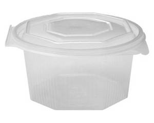 Achteckbecher klar mit angehängtem Deckel 1000 ml (PP) 