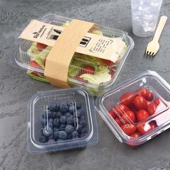 Preview: Rechteckbecher Feinkostbecher klar mit angehängtem Deckel 250-2000 ml rPET