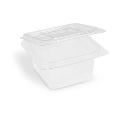 Rechteckbecher klar mit Deckel 375 ml (rPET) 