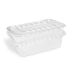 50x Rechteckbecher klar mit Deckel 1500 ml (rPET)