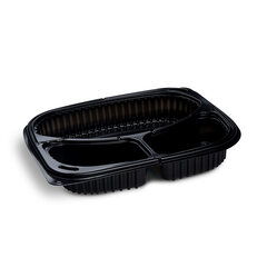 100x Mehrweg Menüschalen 3-geteilt 240 x 210 x 40 mm Mikrowellengeeignet schwarz 1000ml
