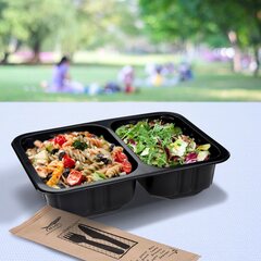 Preview: 320x Siegelschalen Menüschalen 2- geteilt 22,7 x 17,8 x 5 cm schwarz 1300ml