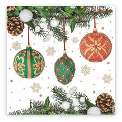 80x Weihnachtsservietten 3-lagig 33 x 33 cm Weihnachtskugeln am Baum