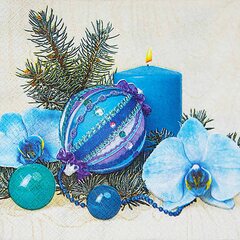 1000x Weihnachtsservietten 3-lagig 33 x 33 cm blaue Kerze und Deko