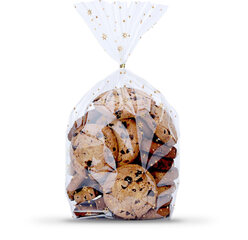 Preview: 1000x Kreuzbodenbeutel klar mit Sternen gold  95 x 160 + 40mm mit verschweißtem Boden