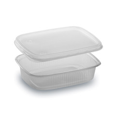 250x Rechteckbecher klar 125 ml mit Deckel PP tiefkühl- microwellengeeignet