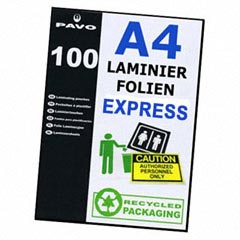 PAVO EXPRESS-Laminierfolien A4 216 x 303mm 2x 75/80 mic 