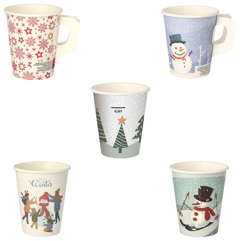 Einweg Pappbecher Wintermotive Weihnachten Henkelbecher 200 ml Glühwein