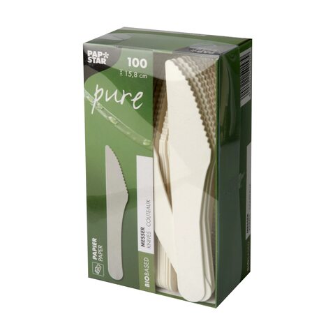 Einwegbesteck Papier pure geschmacksneutral Gabel Messer Löffel kompostierbar